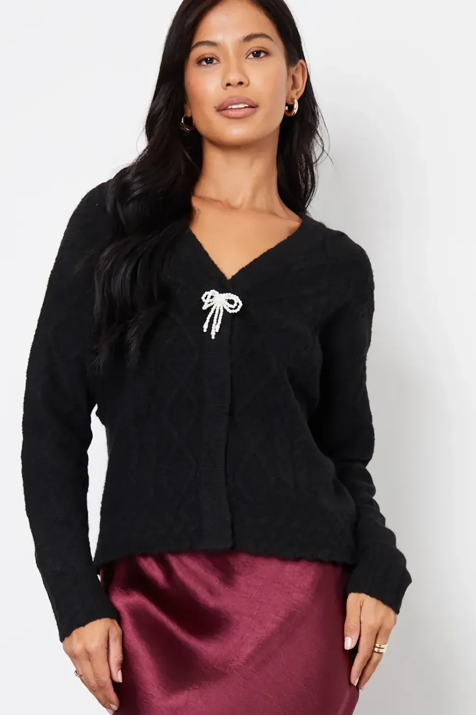Bow Detail Cable Knit Cardigan