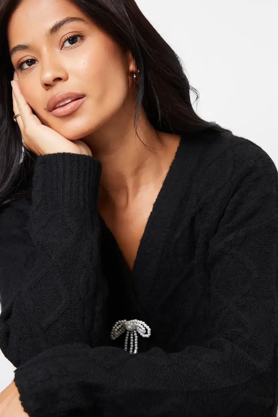 Bow Detail Cable Knit Cardigan