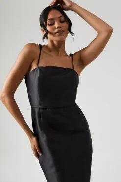 Bow Detail Twill Column Bridesmaid Dress