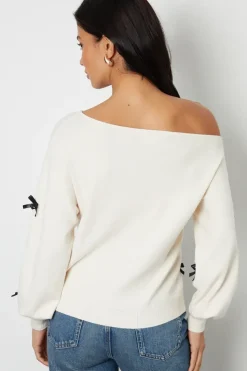 Bow Embellished Slash Neck Jumper