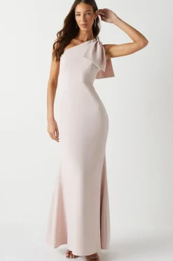 Bow One Shoulder Puddle Bridesmaid Maxi Dress