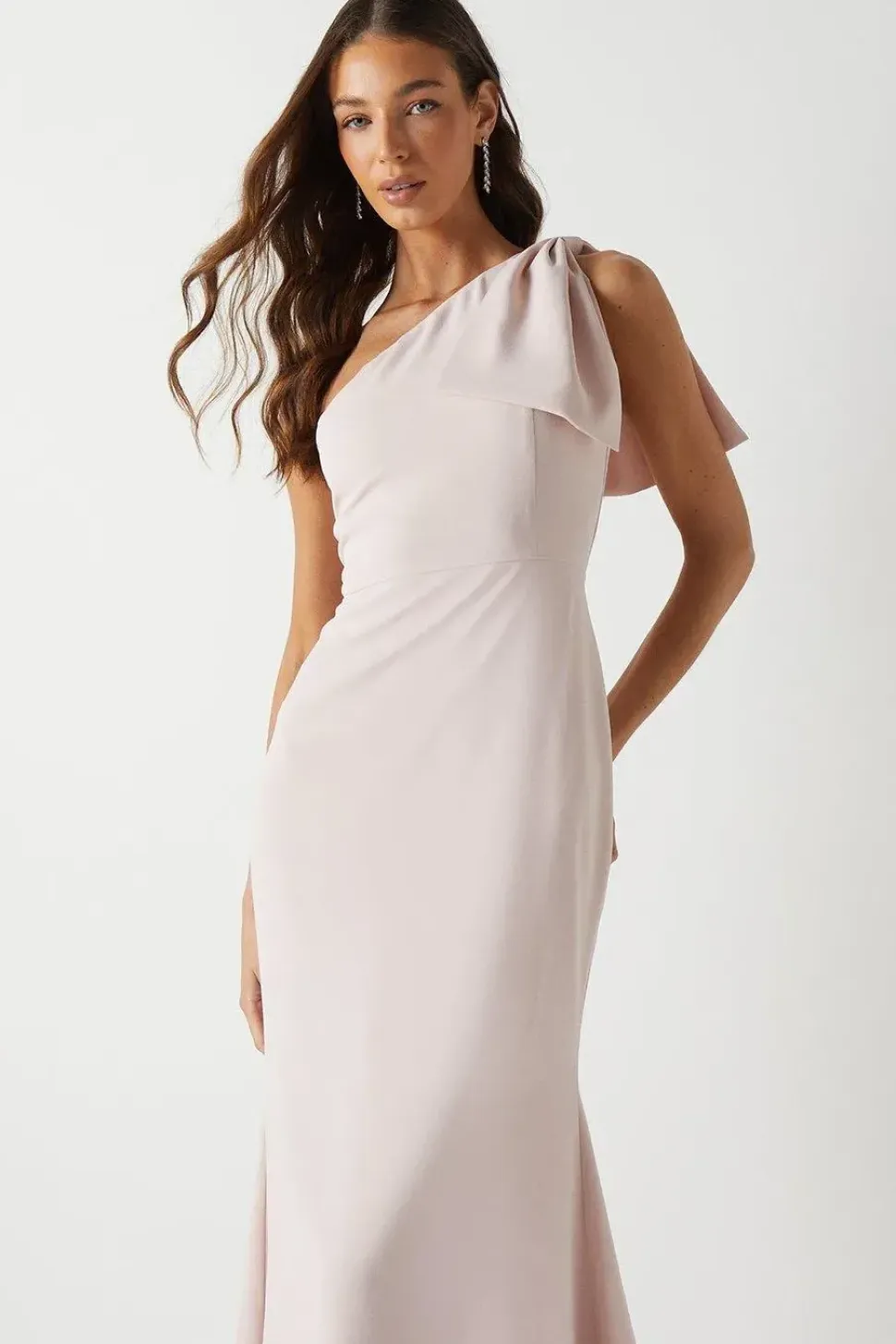 Bow One Shoulder Puddle Bridesmaid Maxi Dress