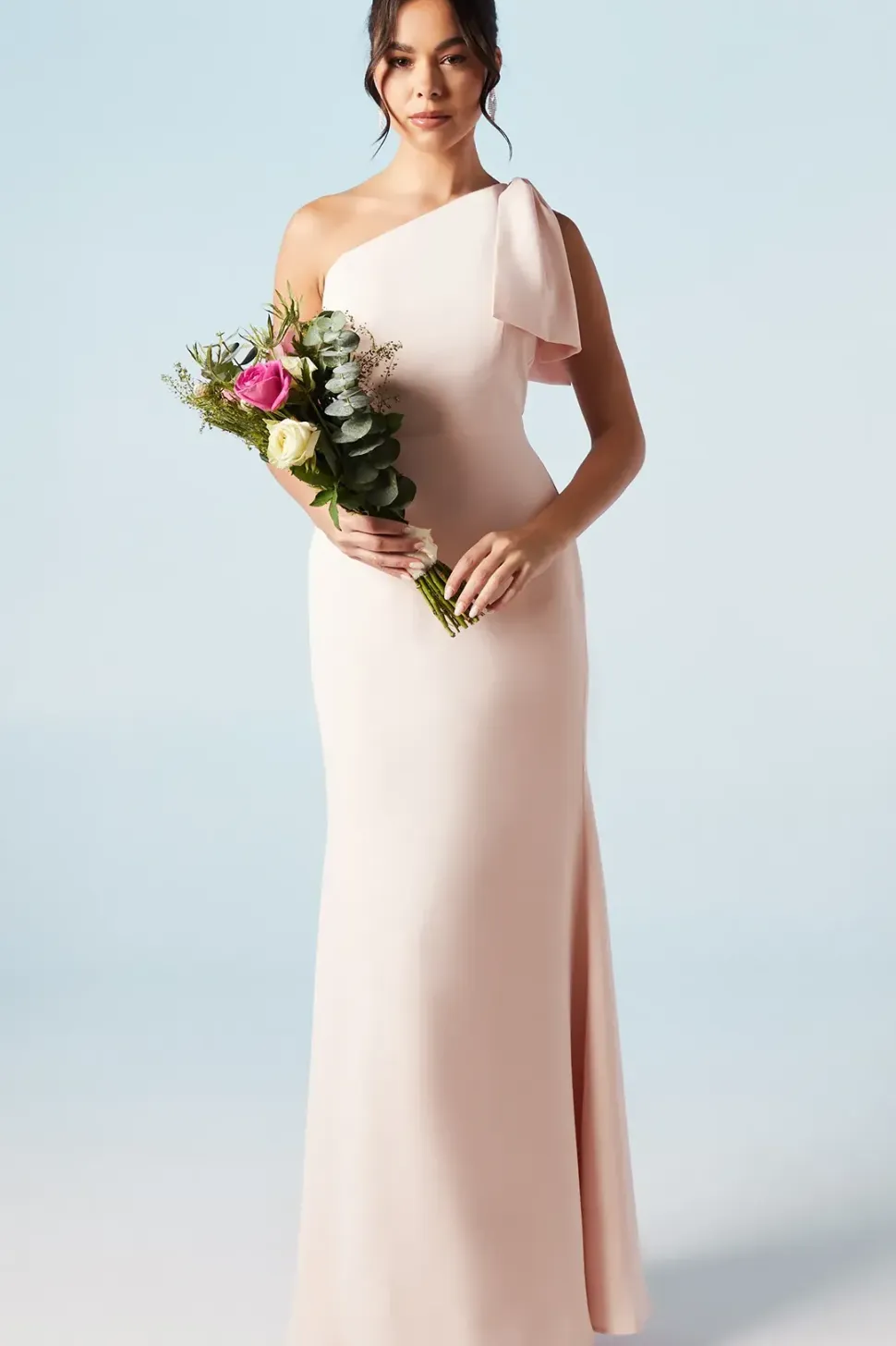 Bow One Shoulder Puddle Bridesmaids Maxi Dress