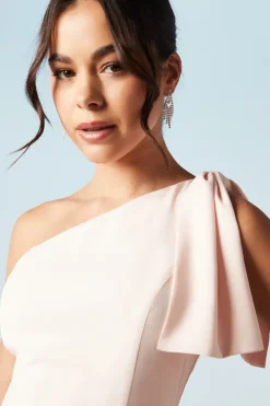 Bow One Shoulder Puddle Bridesmaids Maxi Dress