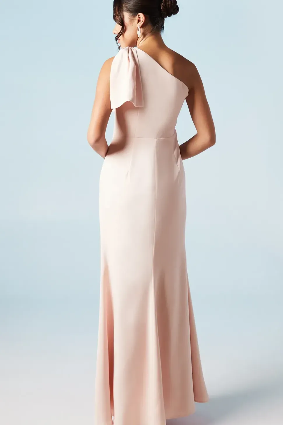 Bow One Shoulder Puddle Bridesmaids Maxi Dress
