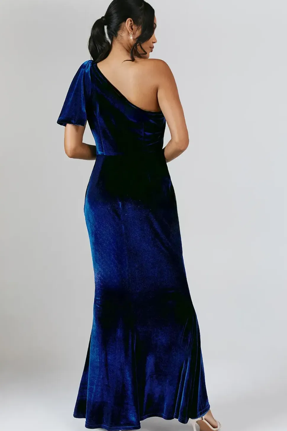 Bow One Shoulder Velvet Bridesmaid Maxi Dress