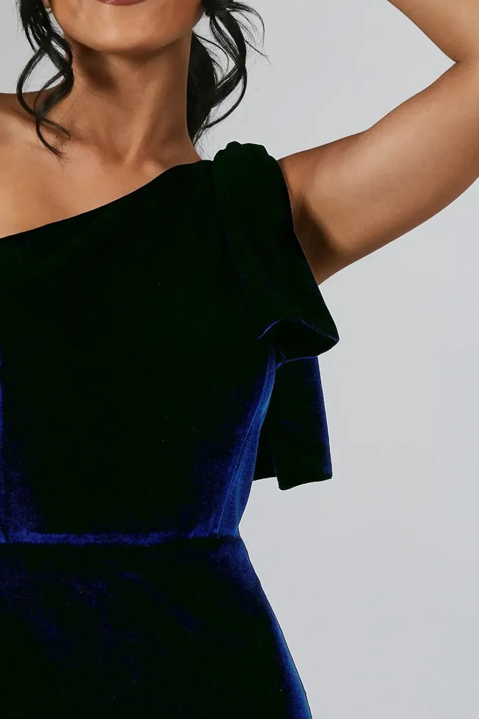 Bow One Shoulder Velvet Bridesmaid Maxi Dress