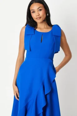 Bow Ruffle Round Neck Midi Dress
