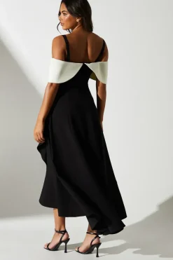 Bow Shoulder Detail Ruffle Dress