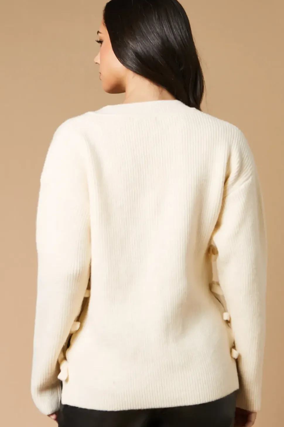 Bow Side V Neck Jumper