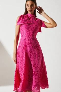 Bow Sleeve Jacquard Dress