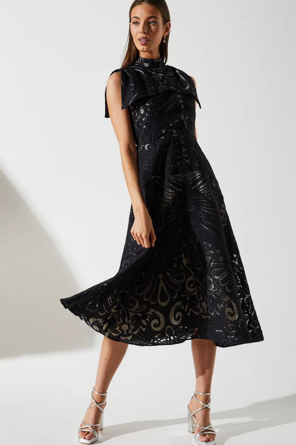 Bow Sleeve Jacquard Dress