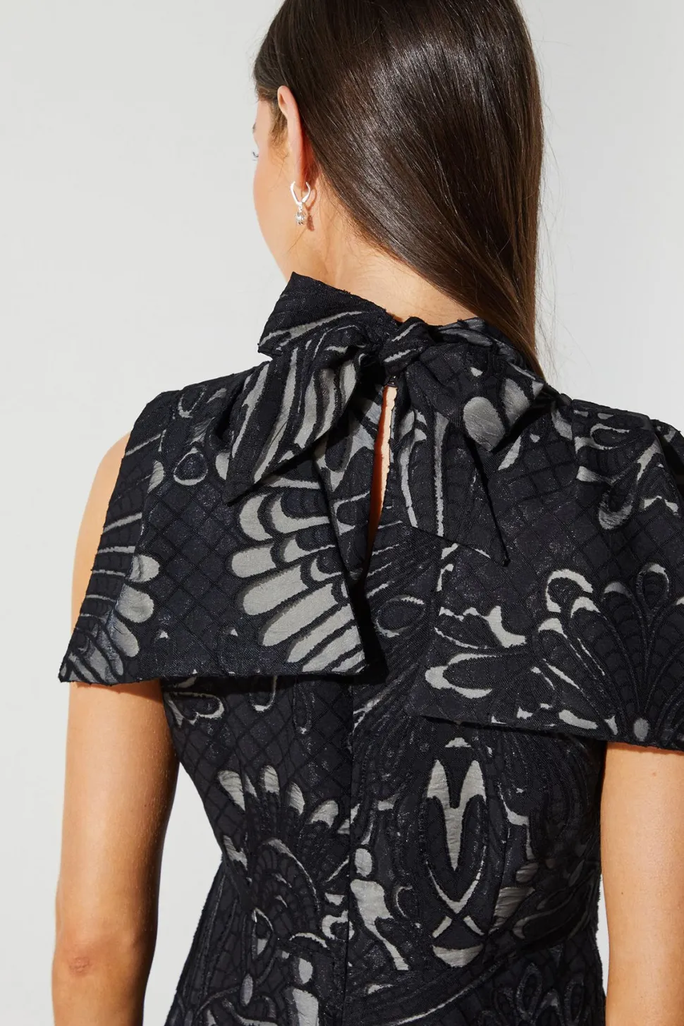 Bow Sleeve Jacquard Dress