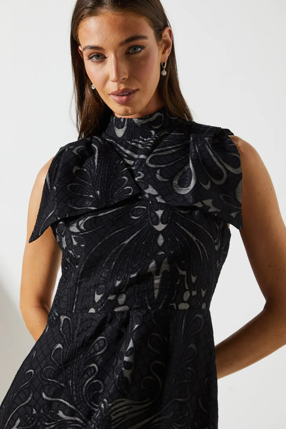 Bow Sleeve Jacquard Dress