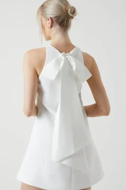 Bow Structured Satin Bridal Mini Dress