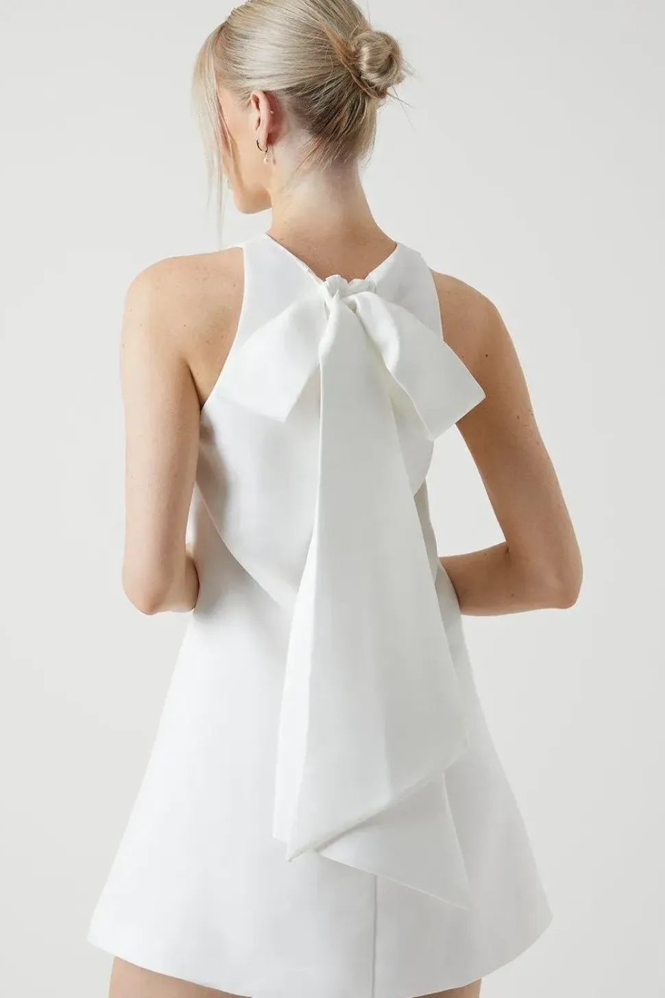 Bow Structured Satin Bridal Mini Dress