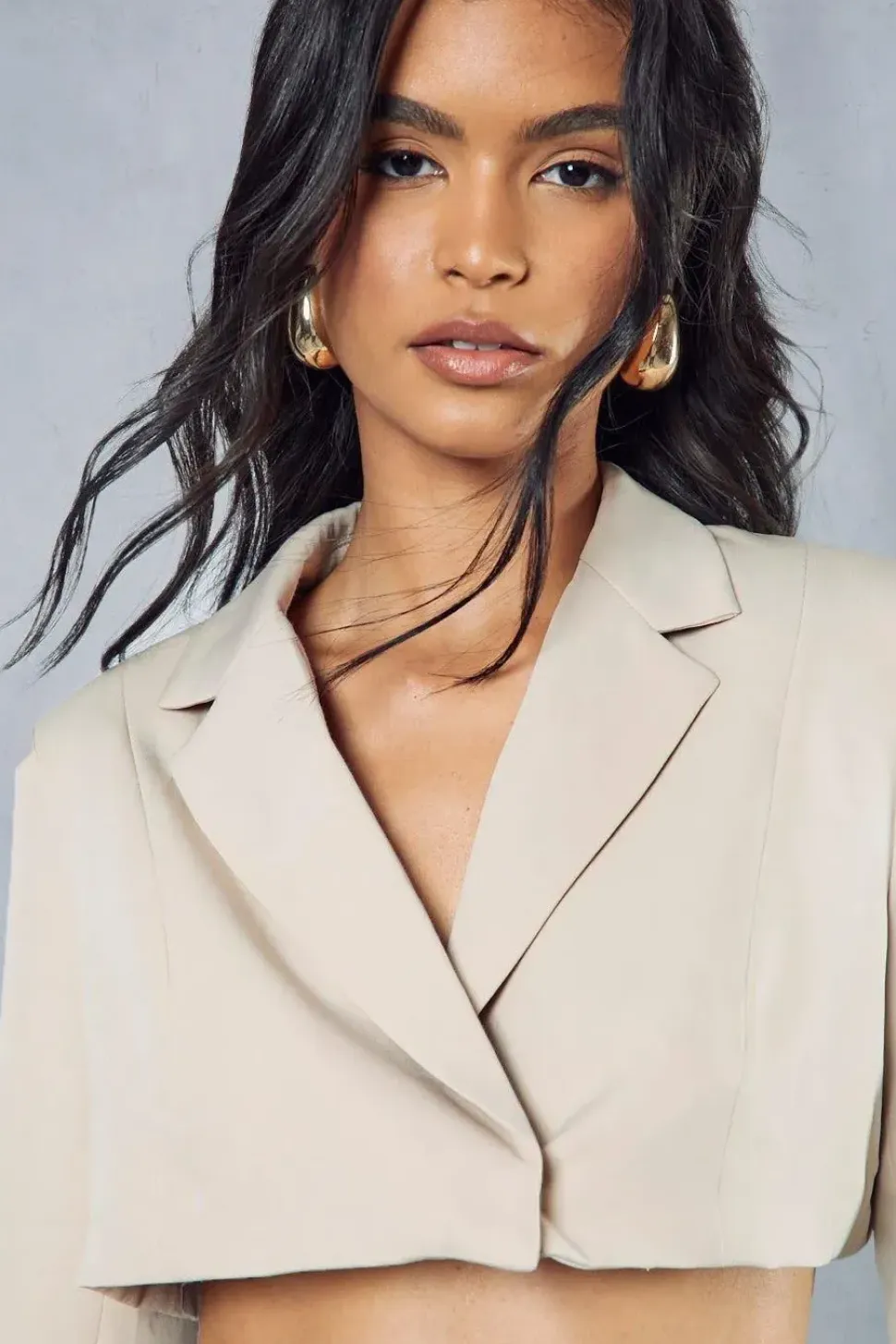 Boxy Cropped Fold Over Blazer