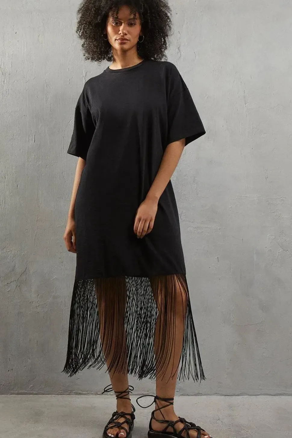 Boxy Fringe Hem T-shirt Dress