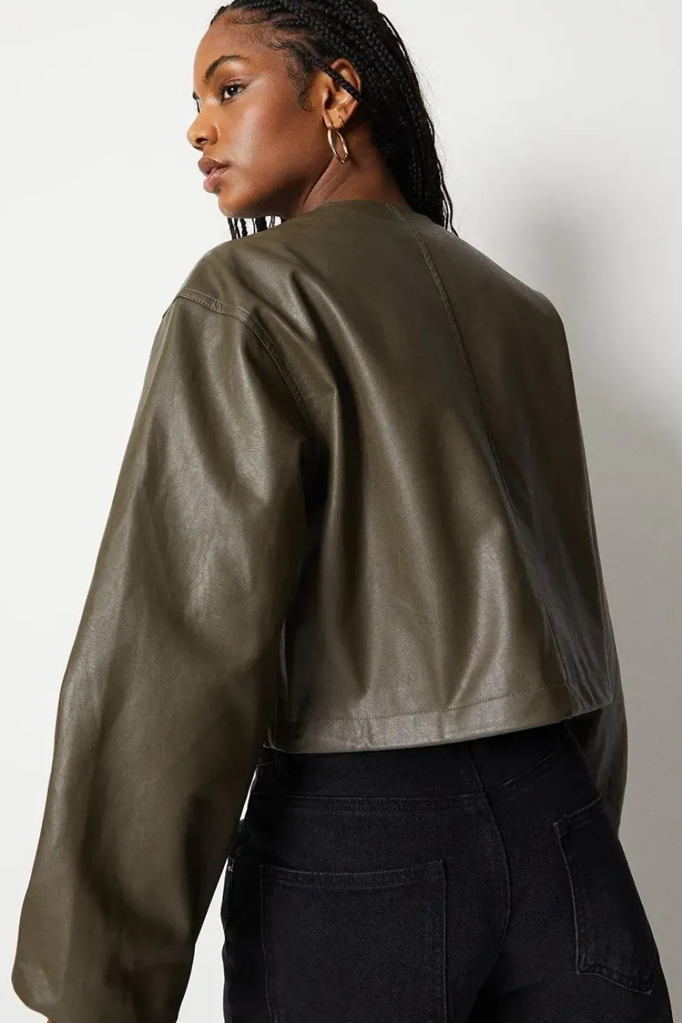 Boxy Zip Through Faux Leather Jacket
