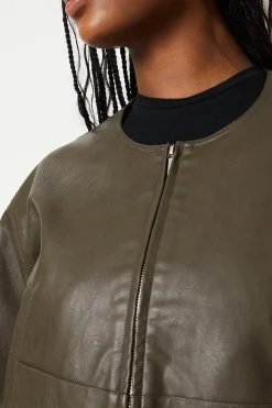 Boxy Zip Through Faux Leather Jacket