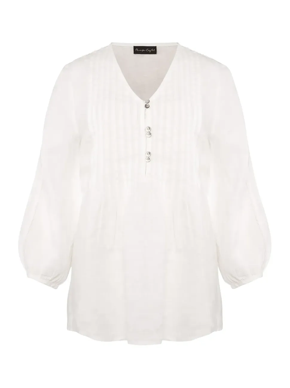 Brianne Linen Pintuck Blouse-Plain