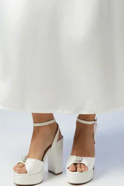 Bridal Amy Ivory Satin Pearl Detail Platform Sandals