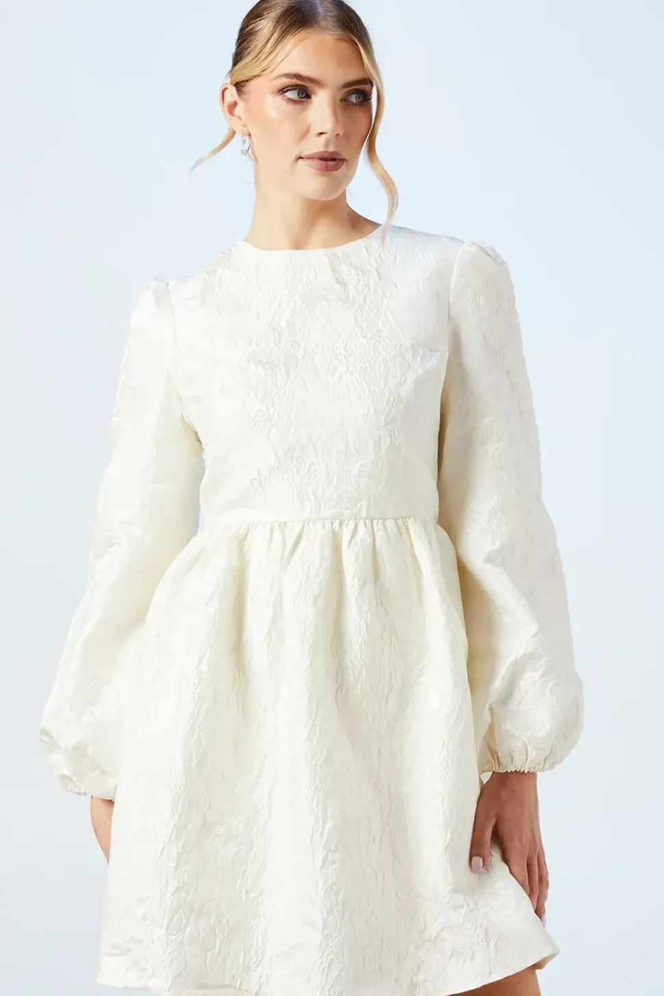 Bridal Blouson Sleeve Jacquard Mini Dress