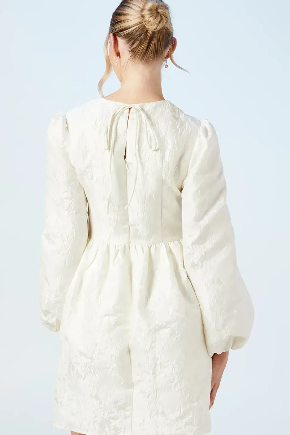 Bridal Blouson Sleeve Jacquard Mini Dress