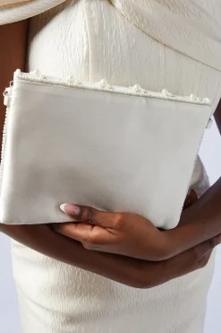 Bridal Pearl Beaded Scallop Clutch Bag With Shoulder Strap