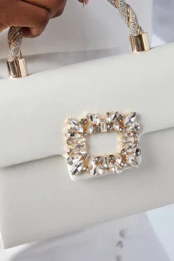 Bridal Satin Jewelled Brooch Top Handle Grab Bag