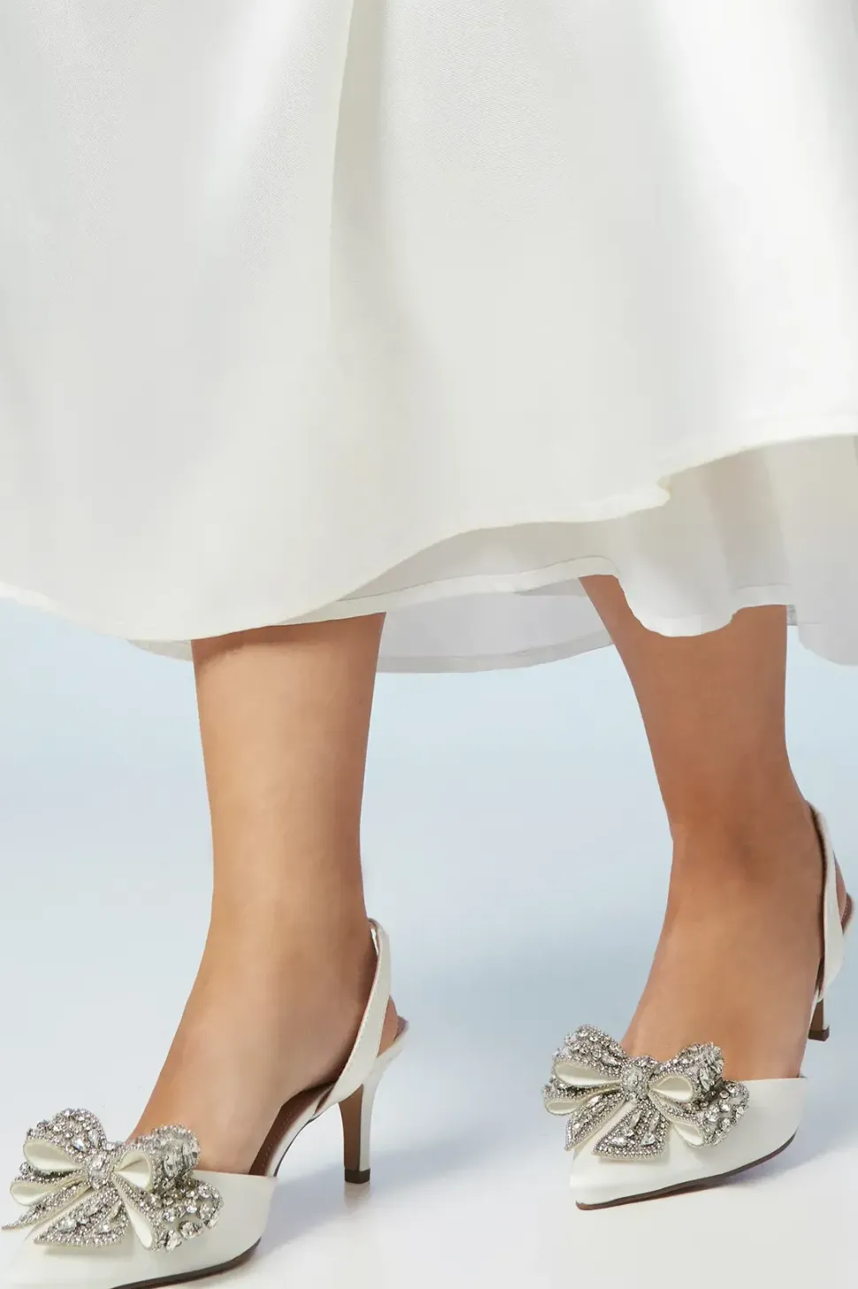 Bridal Sylvie Jewelled Bow Satin Slingback Court Shoes