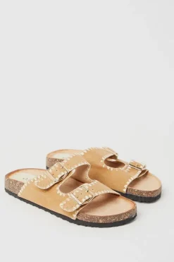 Britt Embroidered Double Buckle Strap Footbed Sandals