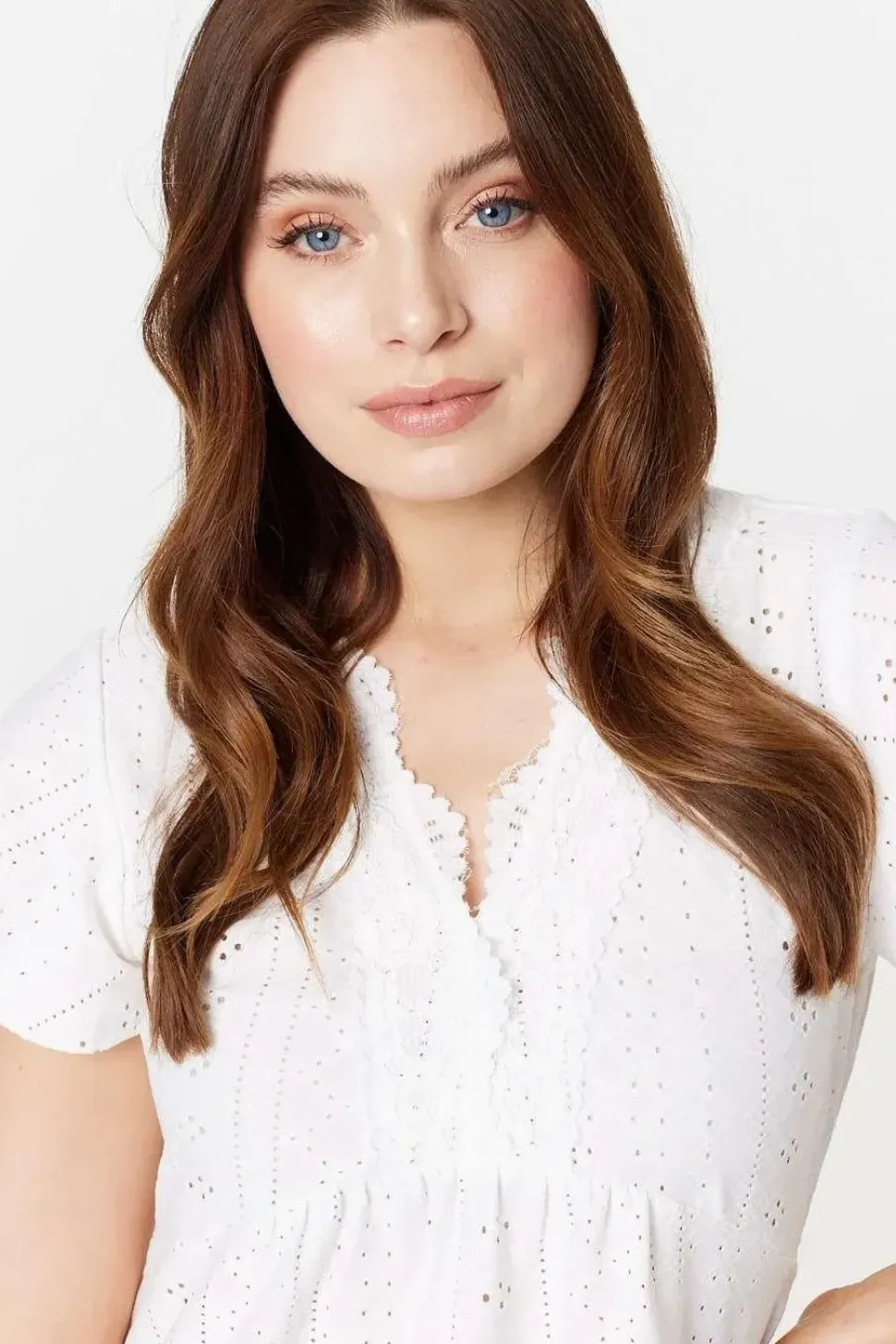 Broderie Anglaise Lace Trim Blouse