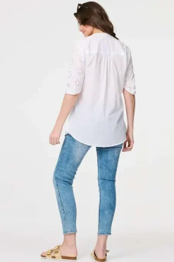 Broderie Anglaise 3/4 Sleeve Shirt