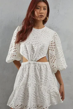 Broderie Cut Out Waist Mini Dress