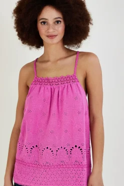 Broderie Detail Cami Top in Sustainable Cotton