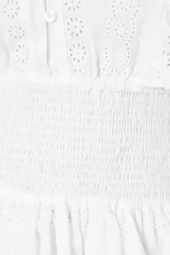 Broderie Frill Detail Shirred Waist Mini Dress