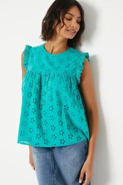 Broderie Frill Sleeve Cut Out Back Top
