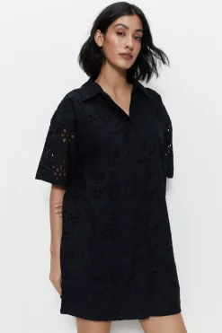Broderie Mini Shirt Dress