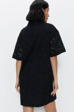 Broderie Mini Shirt Dress