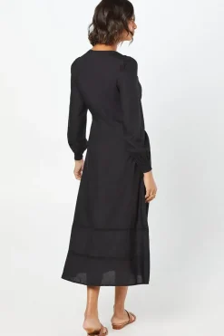 Broderie Trim Button Front Midi Dress