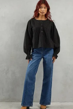 Broderie Volume Sleeve Button Blouse