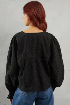 Broderie Volume Sleeve Button Blouse