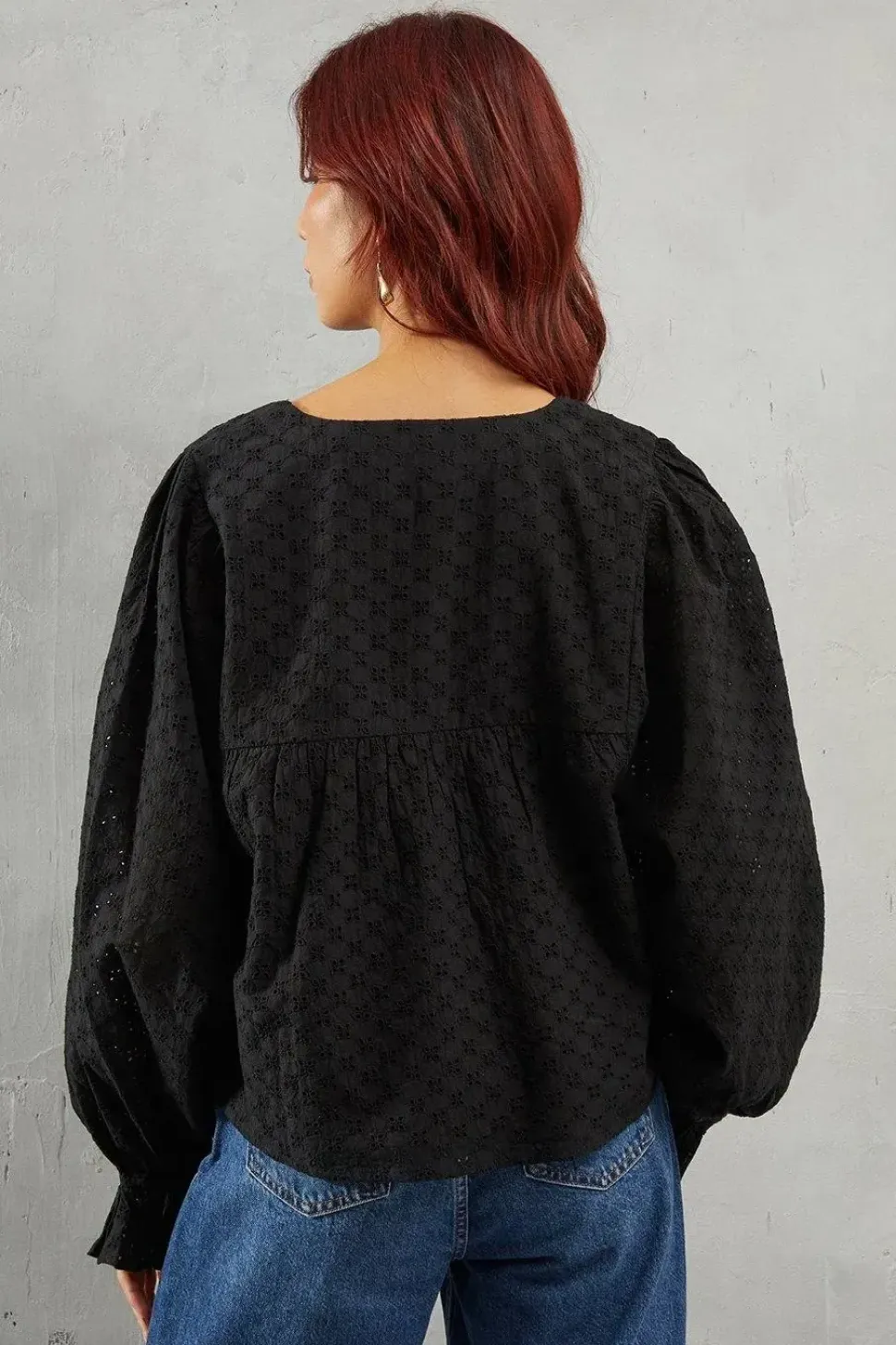 Broderie Volume Sleeve Button Blouse