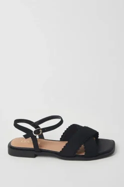 Bronte Scalloped Detail Cross Strap Flat Sandals