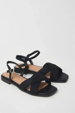Bronte Scalloped Detail Cross Strap Flat Sandals
