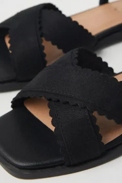 Bronte Scalloped Detail Cross Strap Flat Sandals