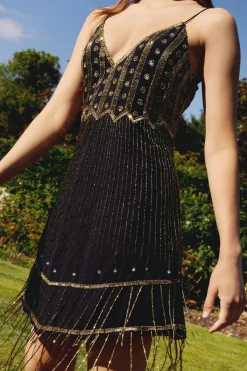 Bronze Beaded Swing Slip Mini Dress