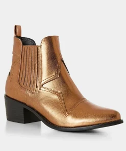 Bronze Metallic Western Ankle Boots