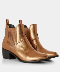 Bronze Metallic Western Ankle Boots
